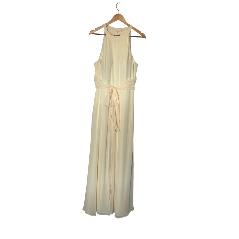 Mori Lee Madeline Gardner Halter Chiffon Wide Leg Jumpsuit Yellow Womens 16